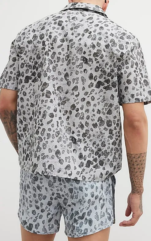 Fashionable Casual Men's Grey Leopard Print Short