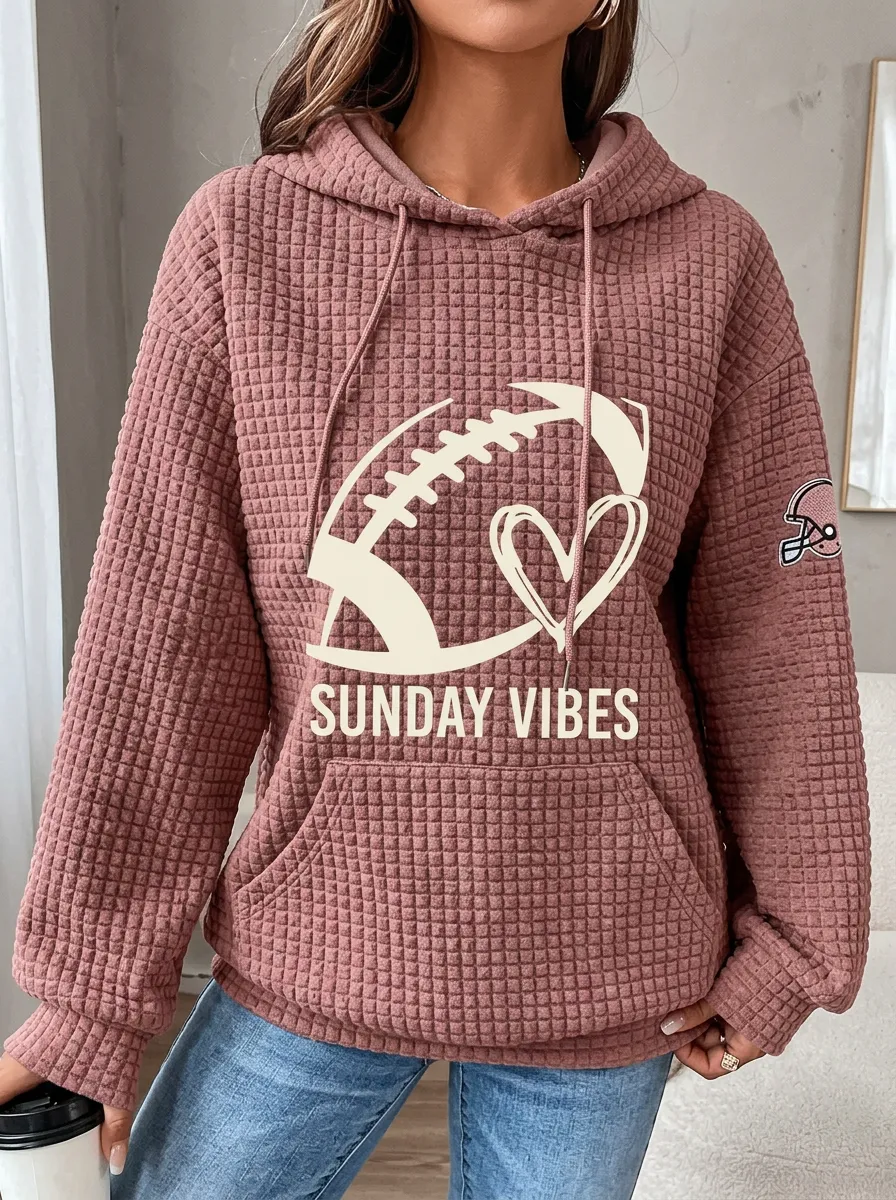 Women's Football Sunday Vibes Heart Graphic Printed Hoodie