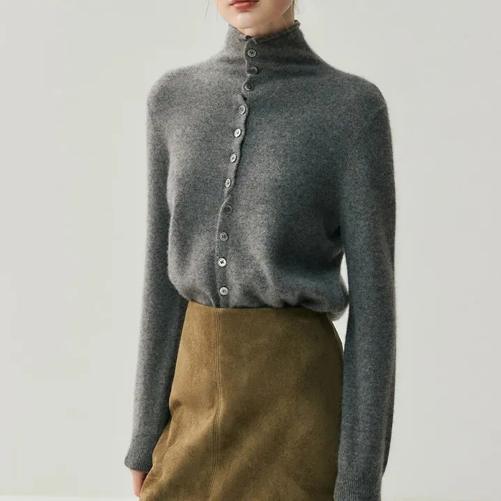 Cashmere Button-Front Turtleneck Cardigan
