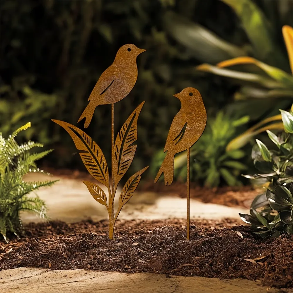 Metal Bird & Leaf Yard Art