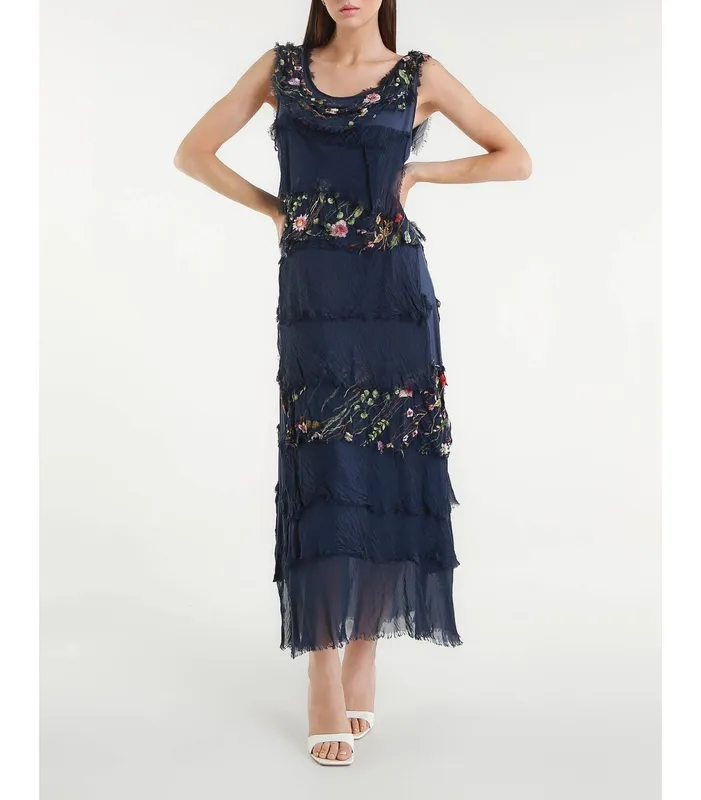 Silk Embroidered Floral Maxi Dress