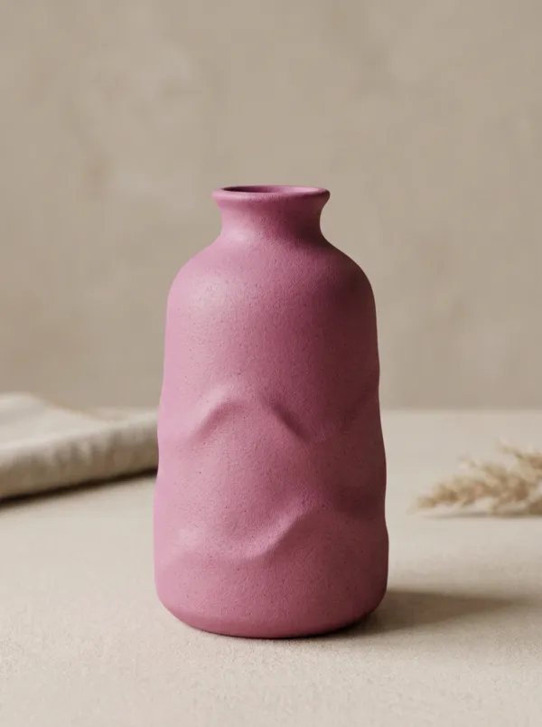 Contemporary Minimalist Textured Ceramic Table Vase