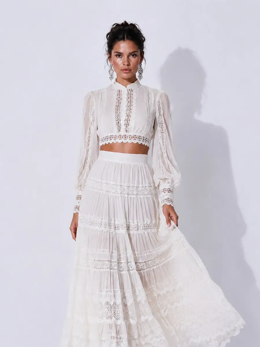 Dahlia Lace-Panel Cutout Maxi Skirt Set