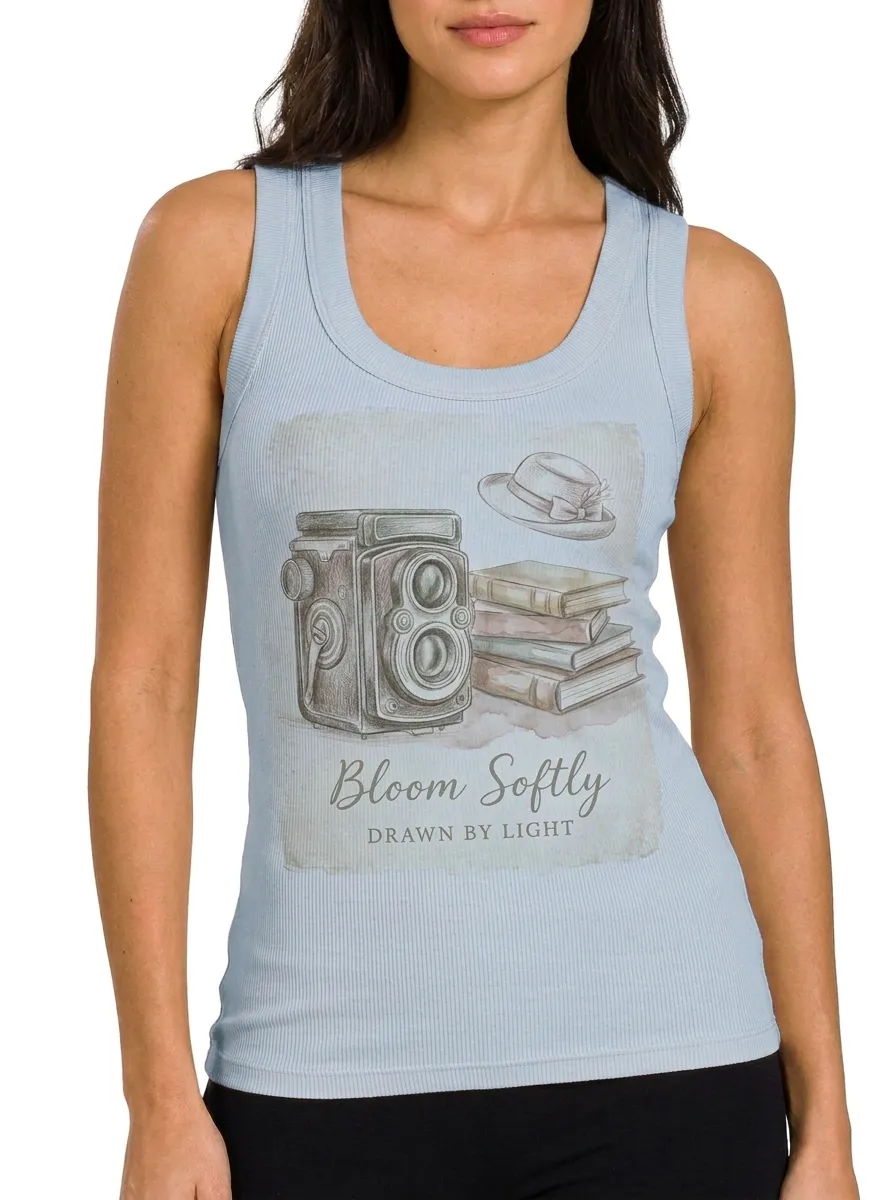 Women's Vintage Photography Lover Camera Books Printed Tank Top