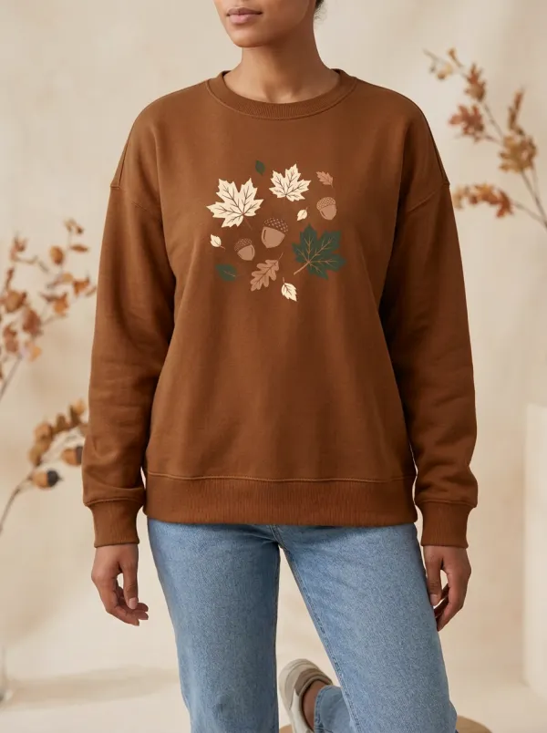 Botanical Maple-Leaf Printed Acorn Graphic Sweatshirt