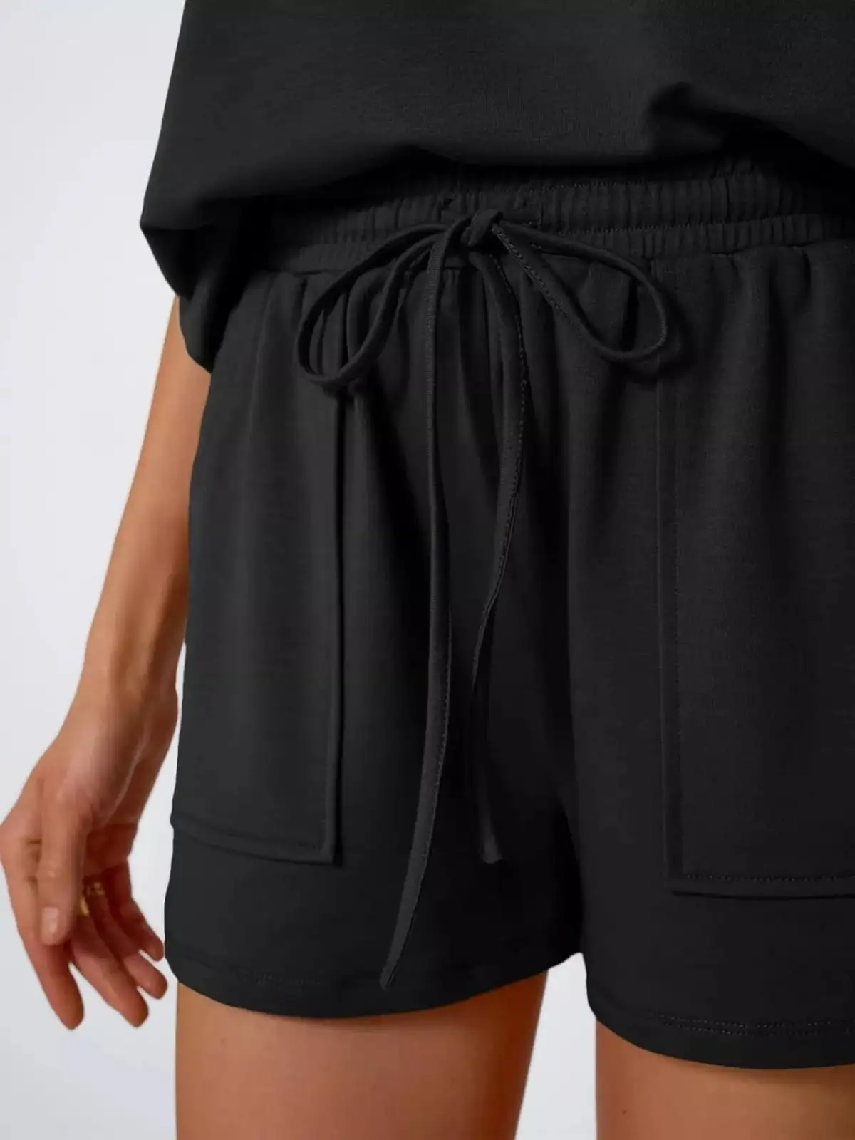 Refined Drawstring Pocketed Shirt and Shorts Matching Set