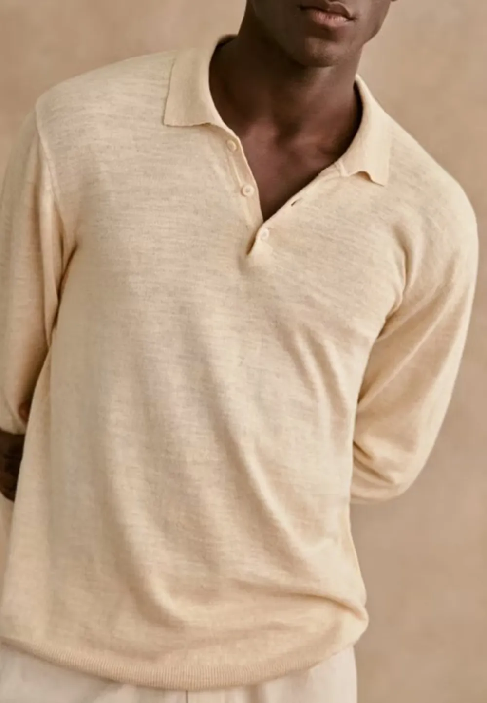 Beige Polo Collar Knit Pullover Sweater