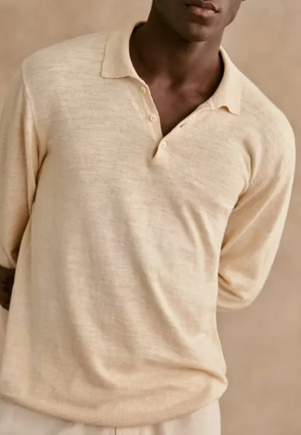 Beige Polo Collar Knit Pullover Sweater