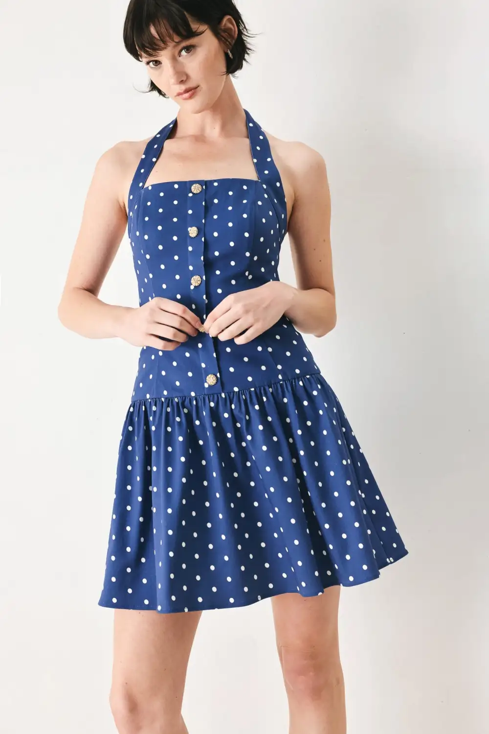 Halter Cotton Printed Mini Dress