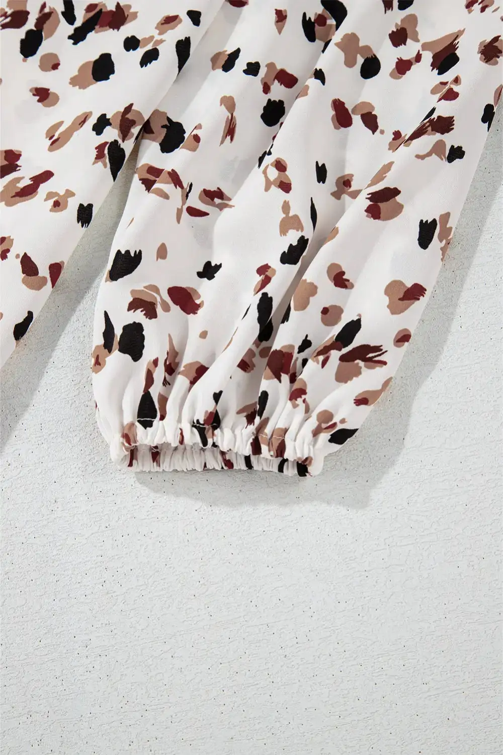 Leopard Print Pleated Puff Sleeve Blouse