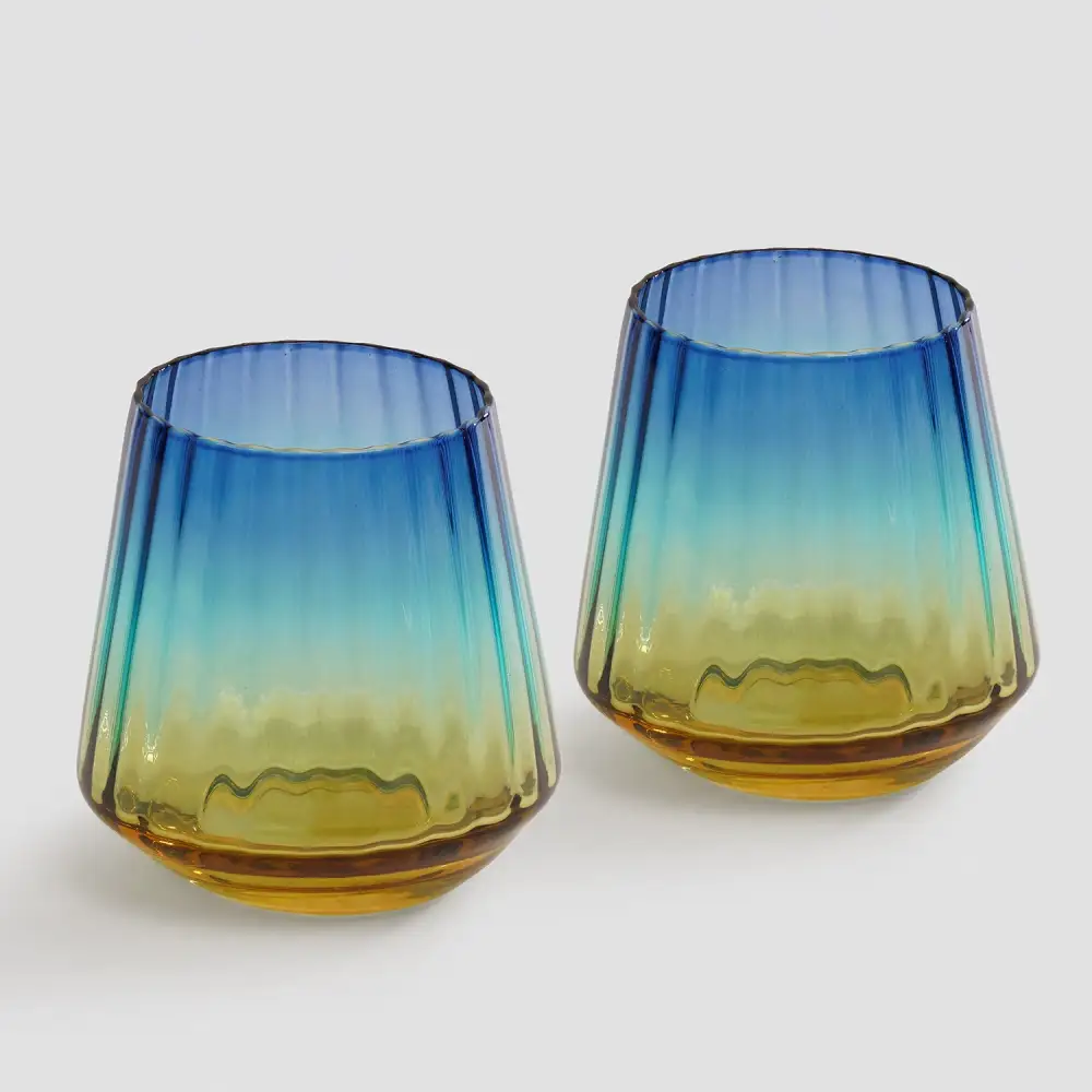Blue Ribbed Drinking Glass Set
