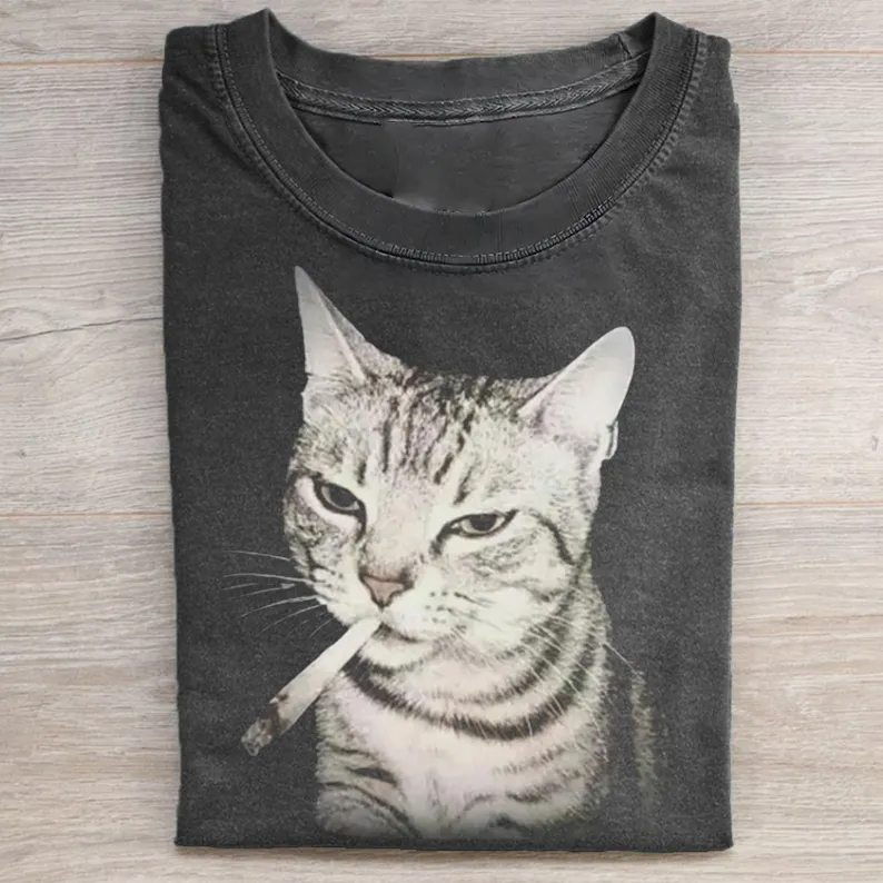 Graphic Smoking Cat Meme Tee