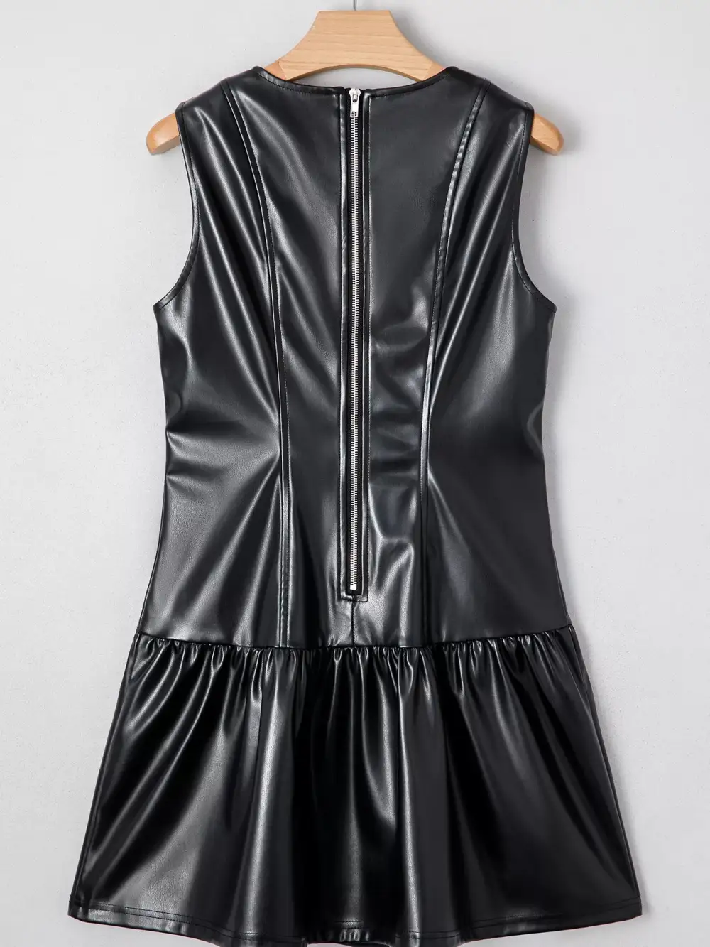 Faux Leather Ruffle Sleeveless Mini Dress