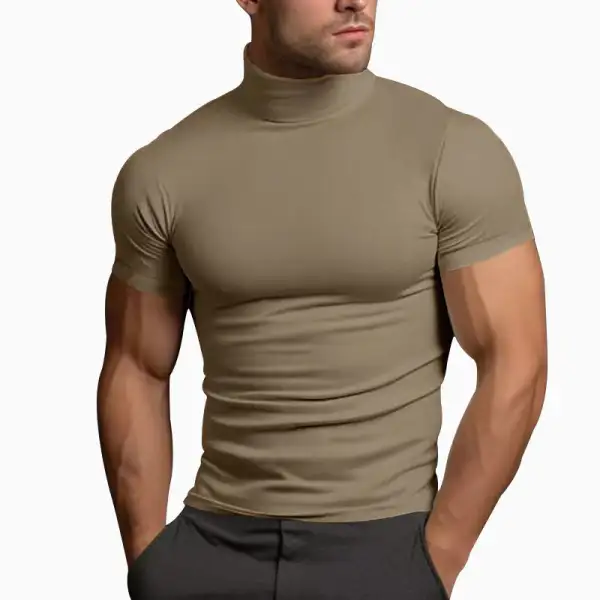 Men's Body-hugging Short-Sleeve Roll-Neck Shirt Stretch Jersey