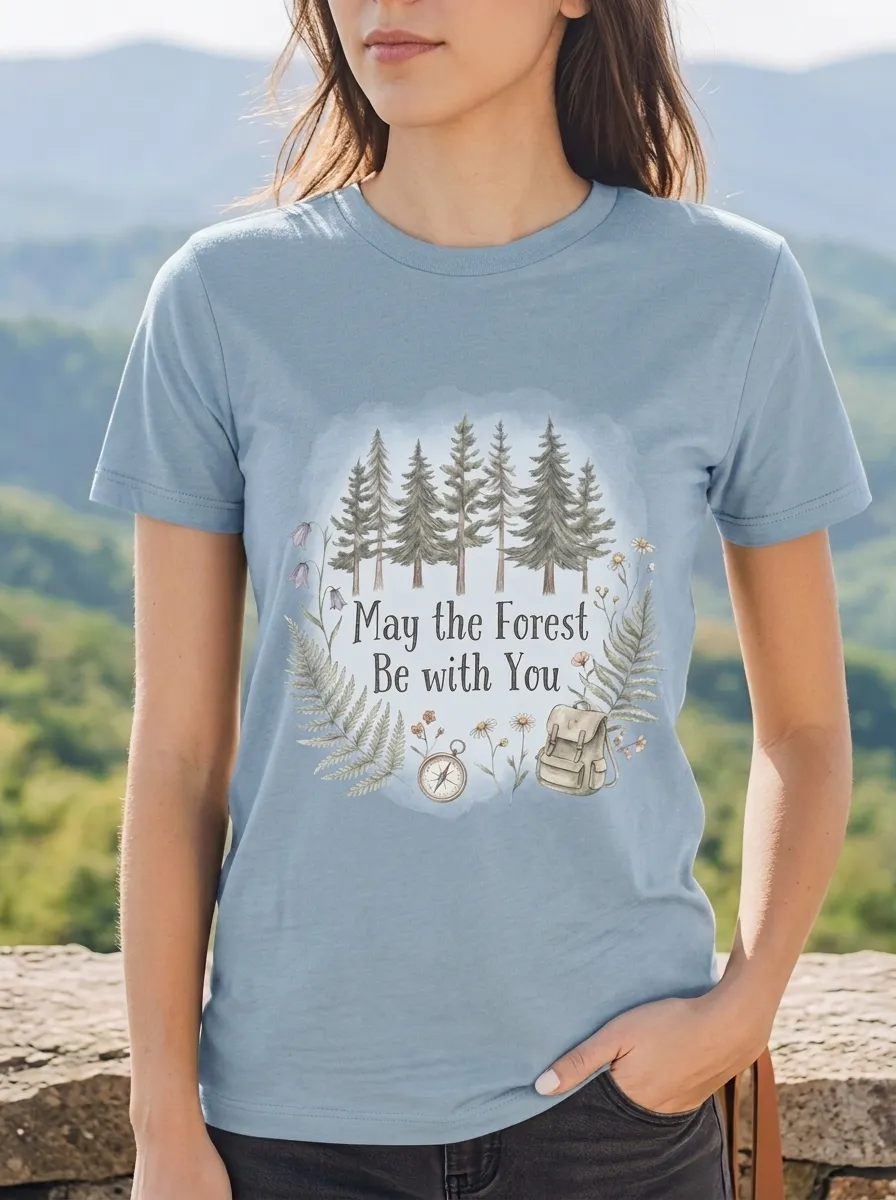 Women's Nature Lover Forest Compass Backpack Printed T-shirt