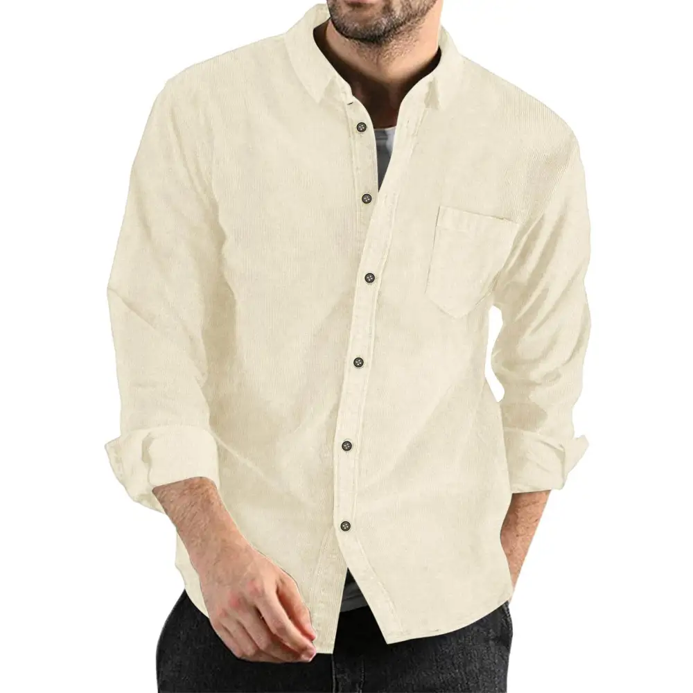 Men's Elegant Cord Shirt With Practical Chest Pocket