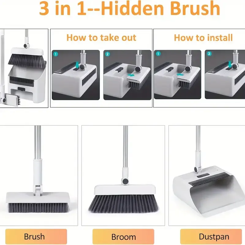 3-in-1 Home Cleaning Kit: Soft Bristle Broom