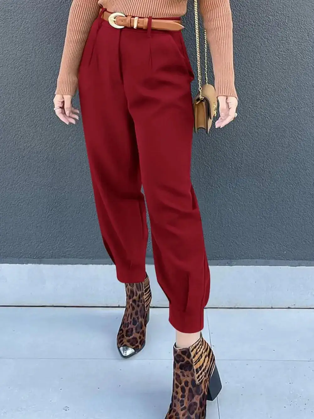 Textured High Waist Pocket Detail Pants
