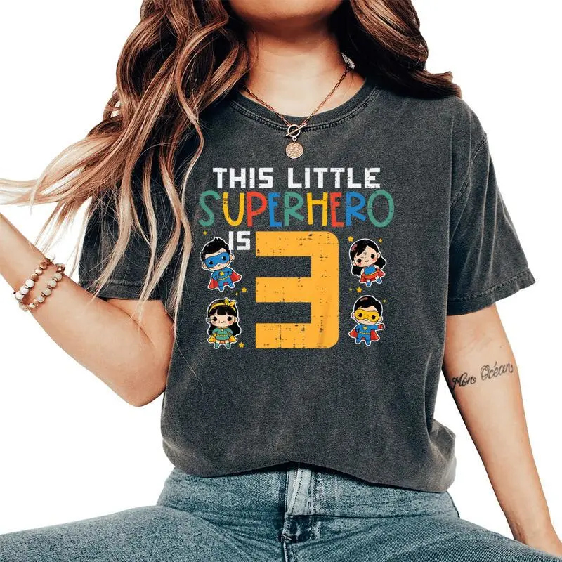 This Little Superhero Is 3 3Rd Birthday Hero Bday Boys Girls Women's Oversized Comfort T-Shirt