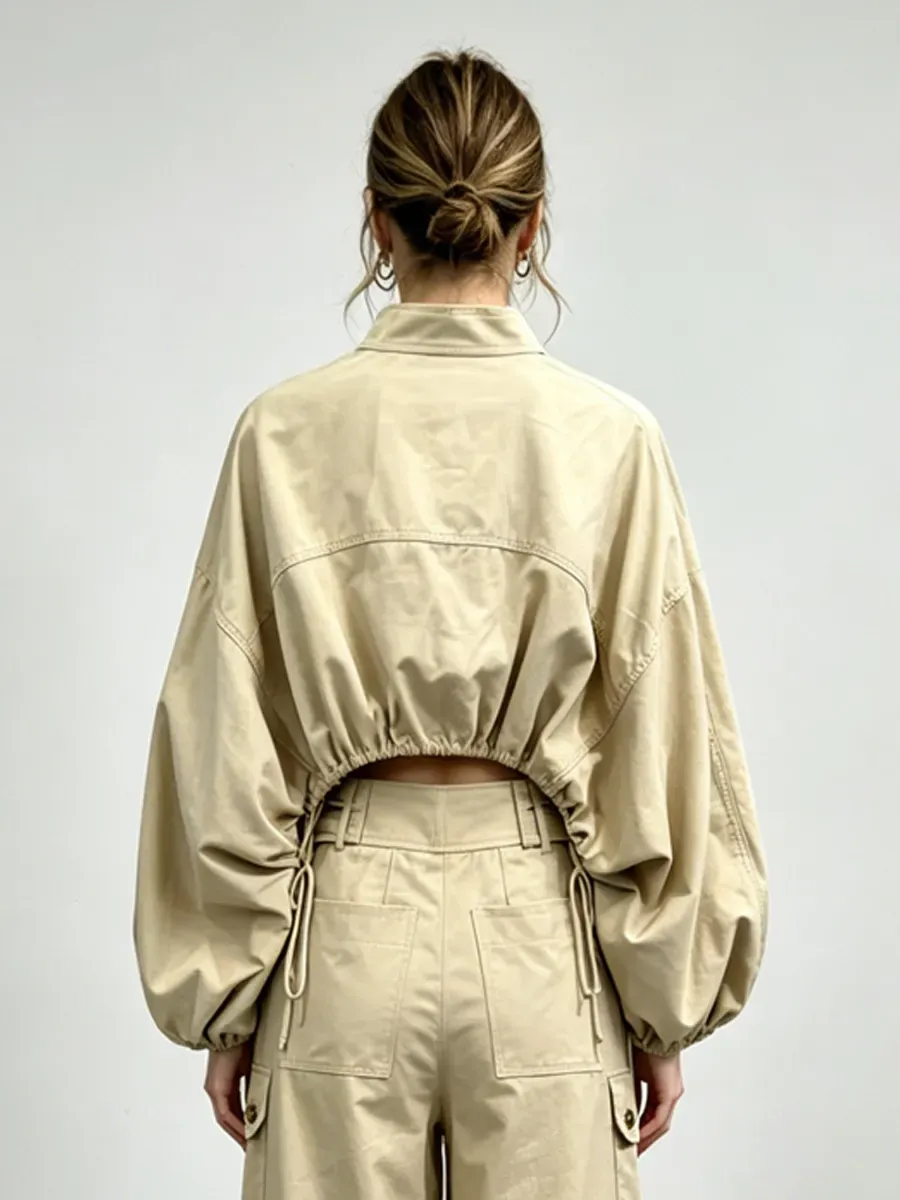 Mara Loose-Fit Cargo Top with Lantern Sleeves and Drawstring