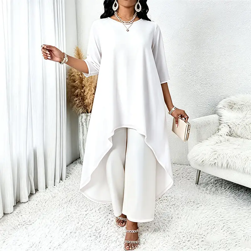 Women's Chic Asymmetrical Top & Wide-Leg Pants Set
