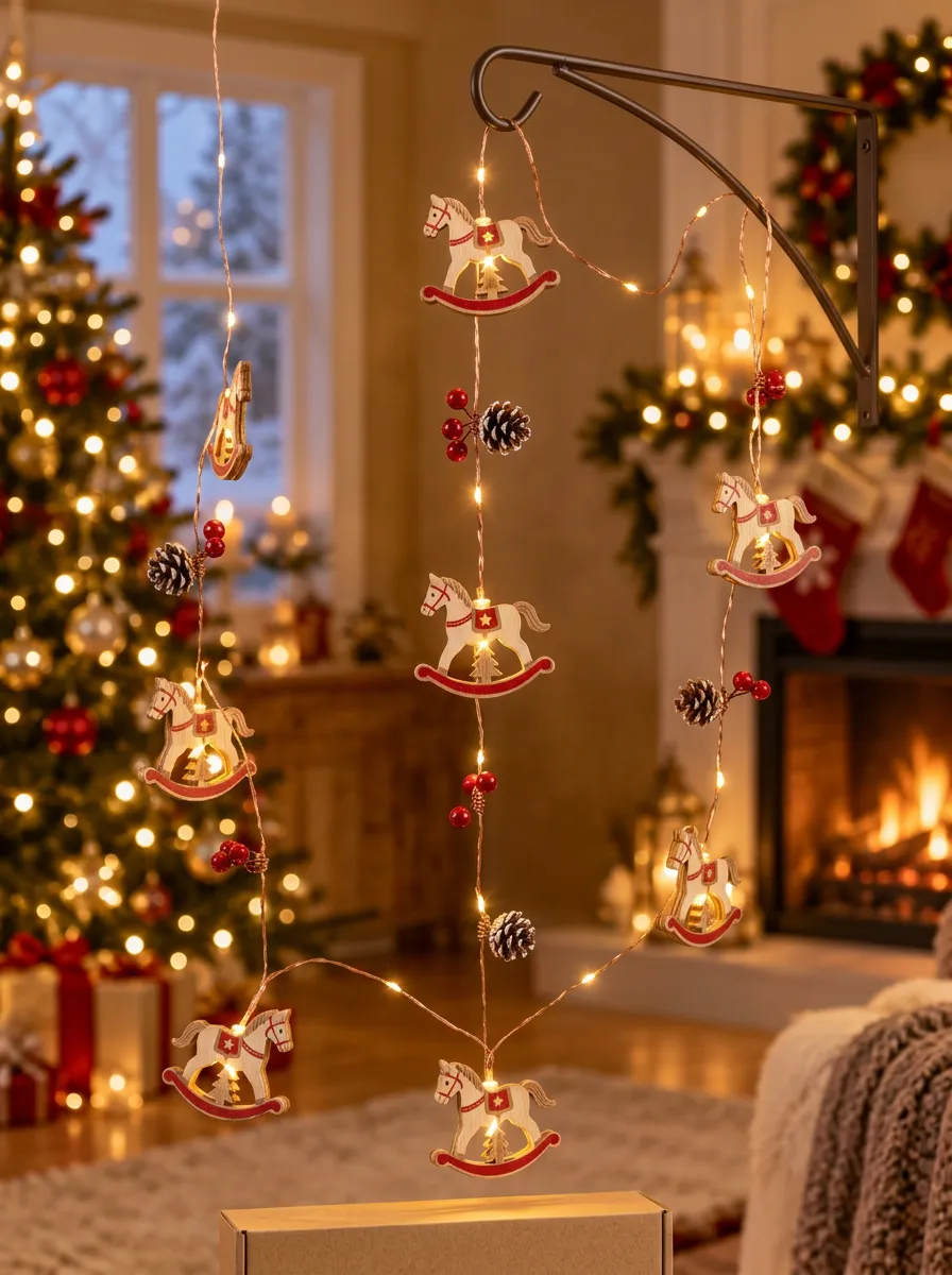 Rocking Horse Pinecone Christmas LED String Lights
