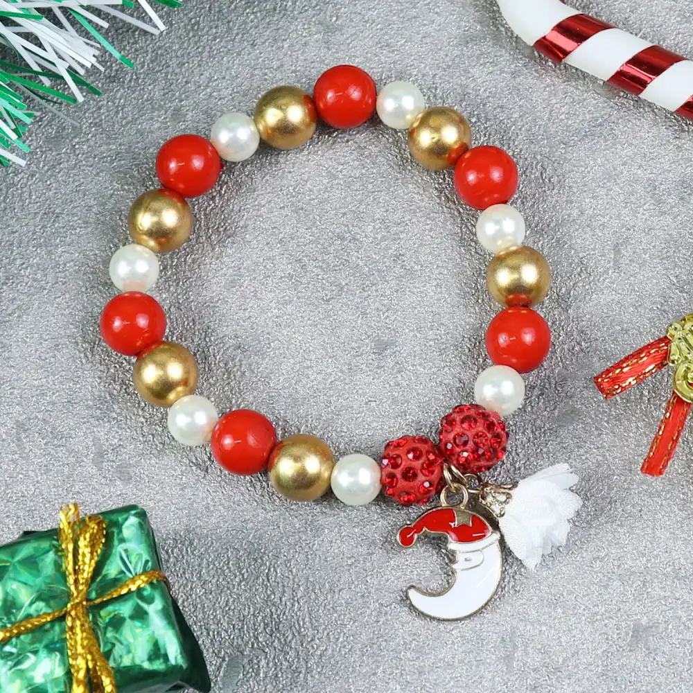 Santa Moon Charm Beaded Bracelet