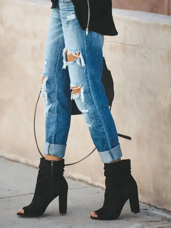 Washed Ripped Straight Leg Street Denim Jeans