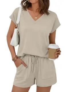 Relaxed Drawstring Pocketed Shirt and Shorts Matching Set