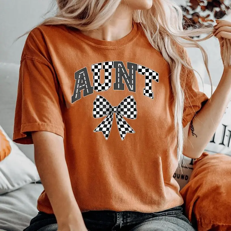 Aunt Racing Race Car Checkered Family Birthday Matching Women's Oversized Comfort T-Shirt