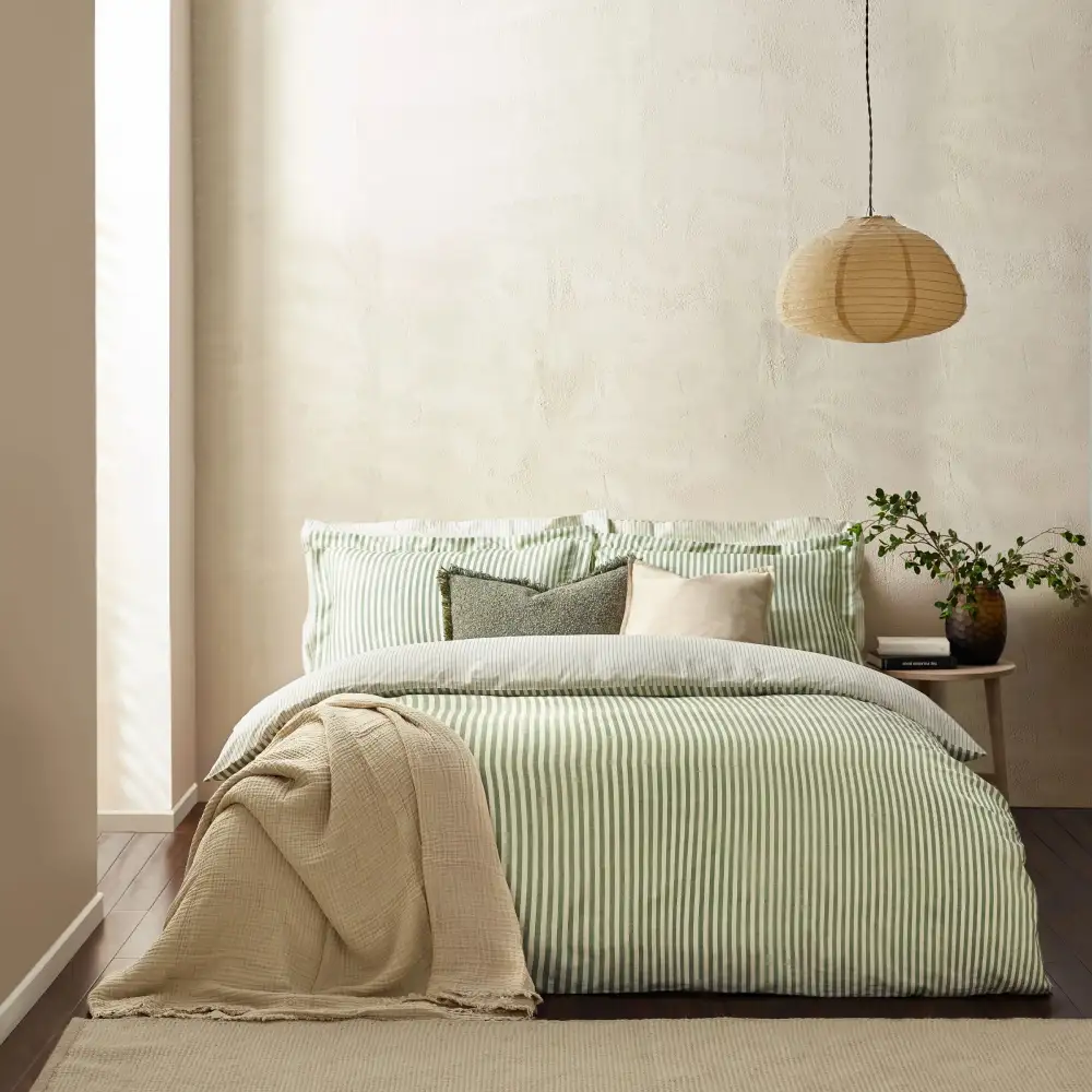 Peaceful Bedroom Reversible Stripe Cotton Duvet Cover Set