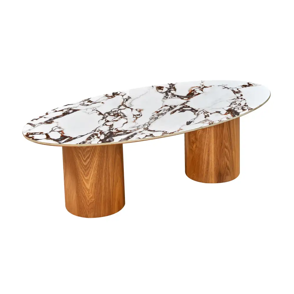 Oval Pedestal Marble Ceramic Coffee Table