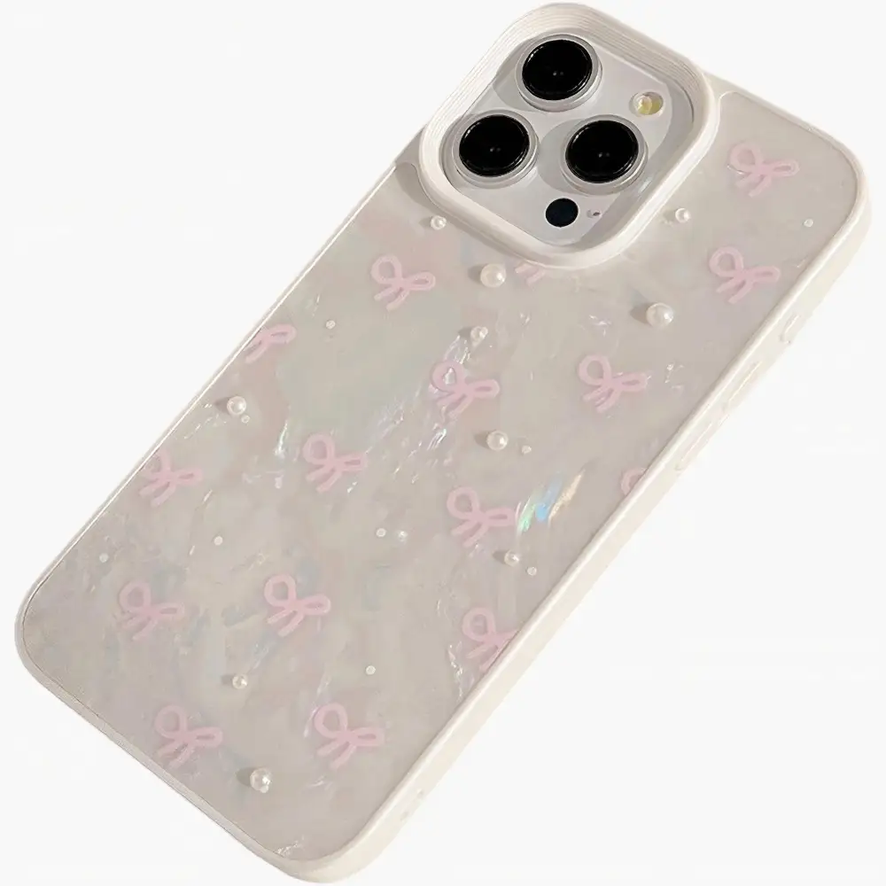 Bow Cat Wrist Strap Beaded Wristlet Phone Case