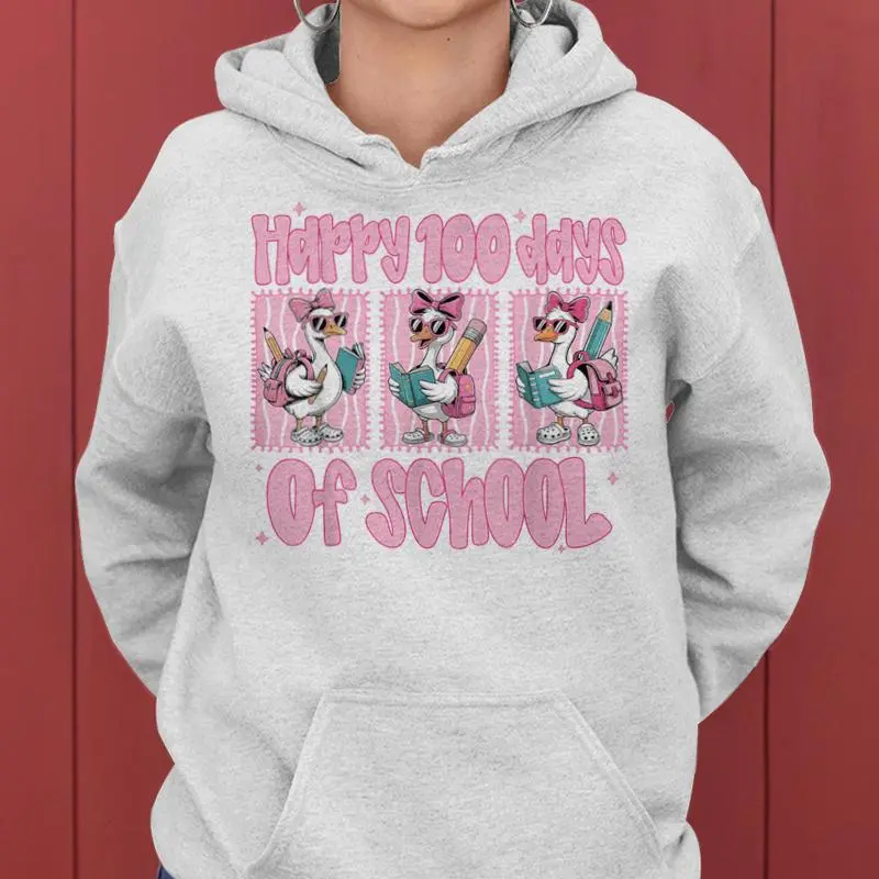 Happy 100 Days Of School Goose Teacher 100 Days Of School Women Hoodie