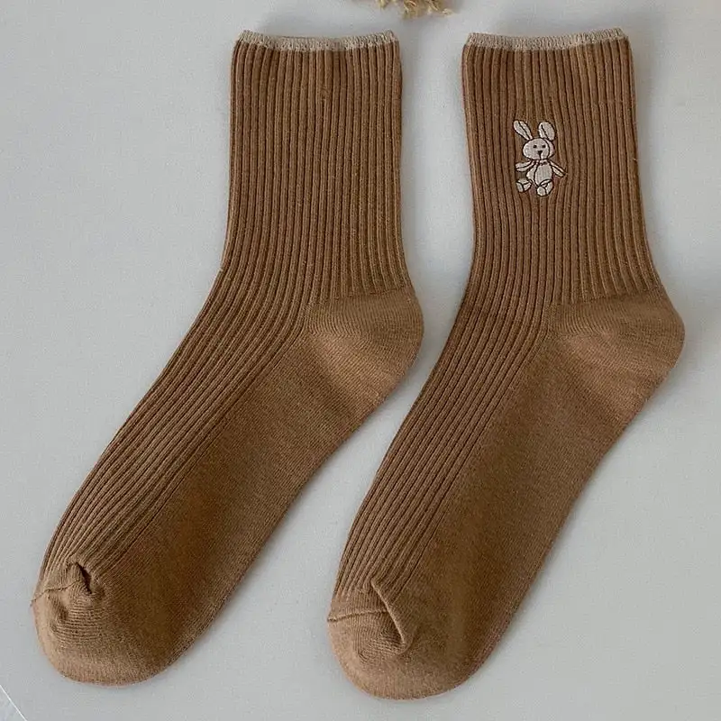 Ribbed Bunny Motif Knee High Socks
