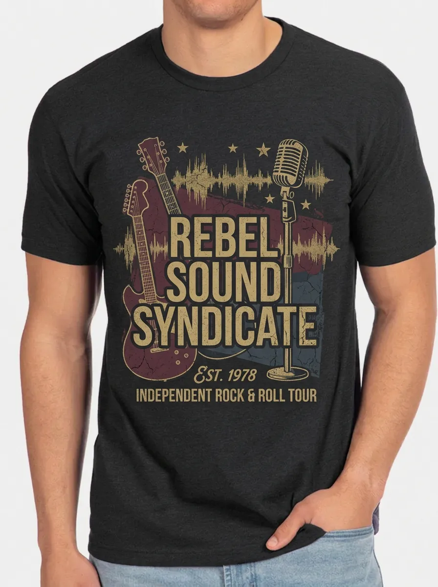 Men's Rock Music Lover Rebel Sound Guitar Microphone Printed T-shirt