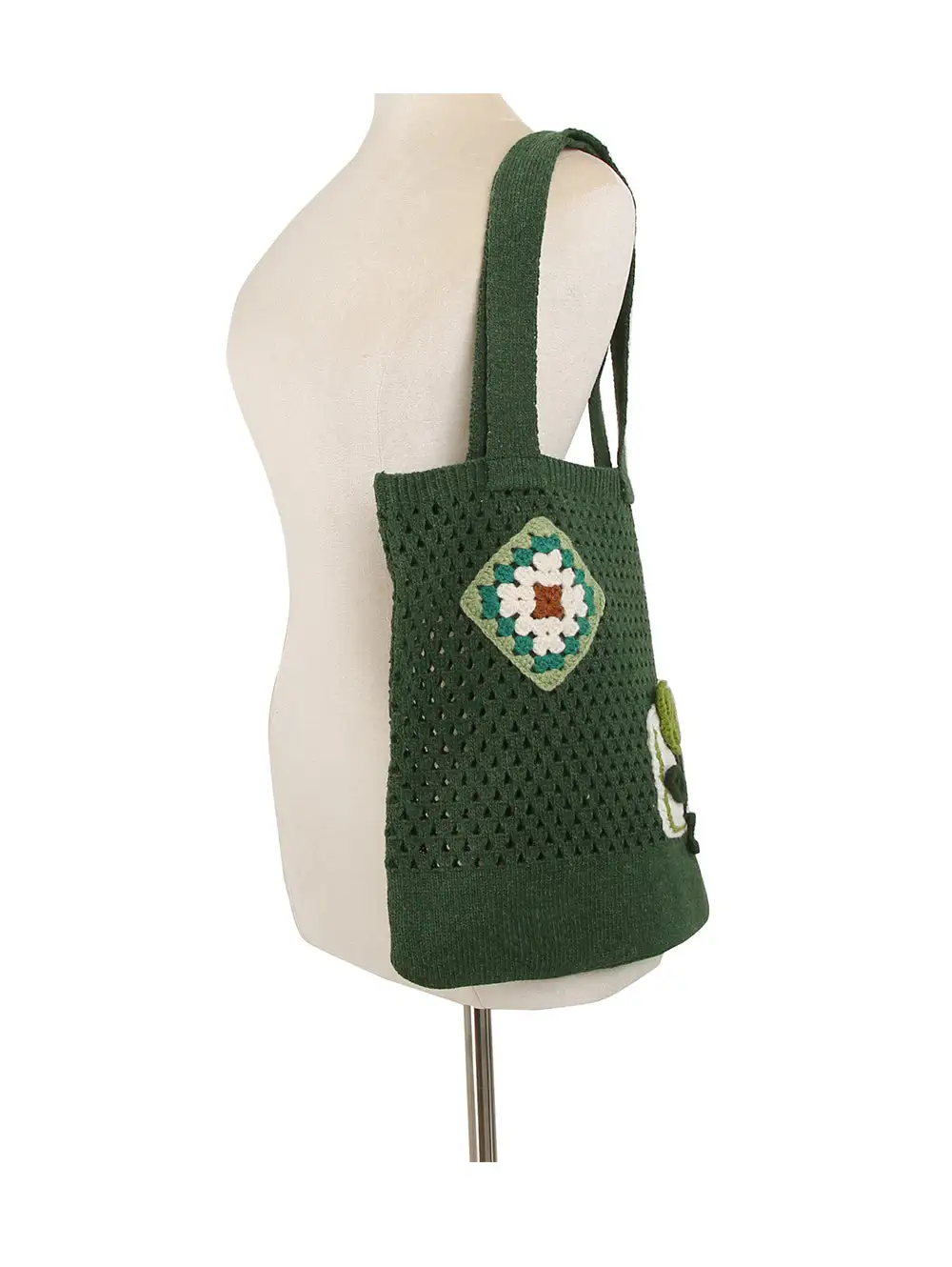 Floral Patch Knit Shoulder Bag