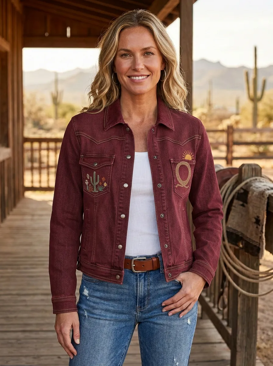 Women's Western Lasso Cactus Desert Denim Jacket
