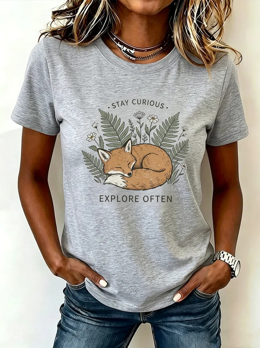 Nature Lover Sleeping Fox Fern Floral T-Shirt