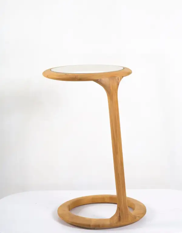 Round Teak Glass Side Table