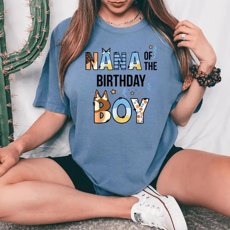 Nana Of The Birthday Boy Party Blue Dog Lover Matching Women's Oversized Comfort T-shirt