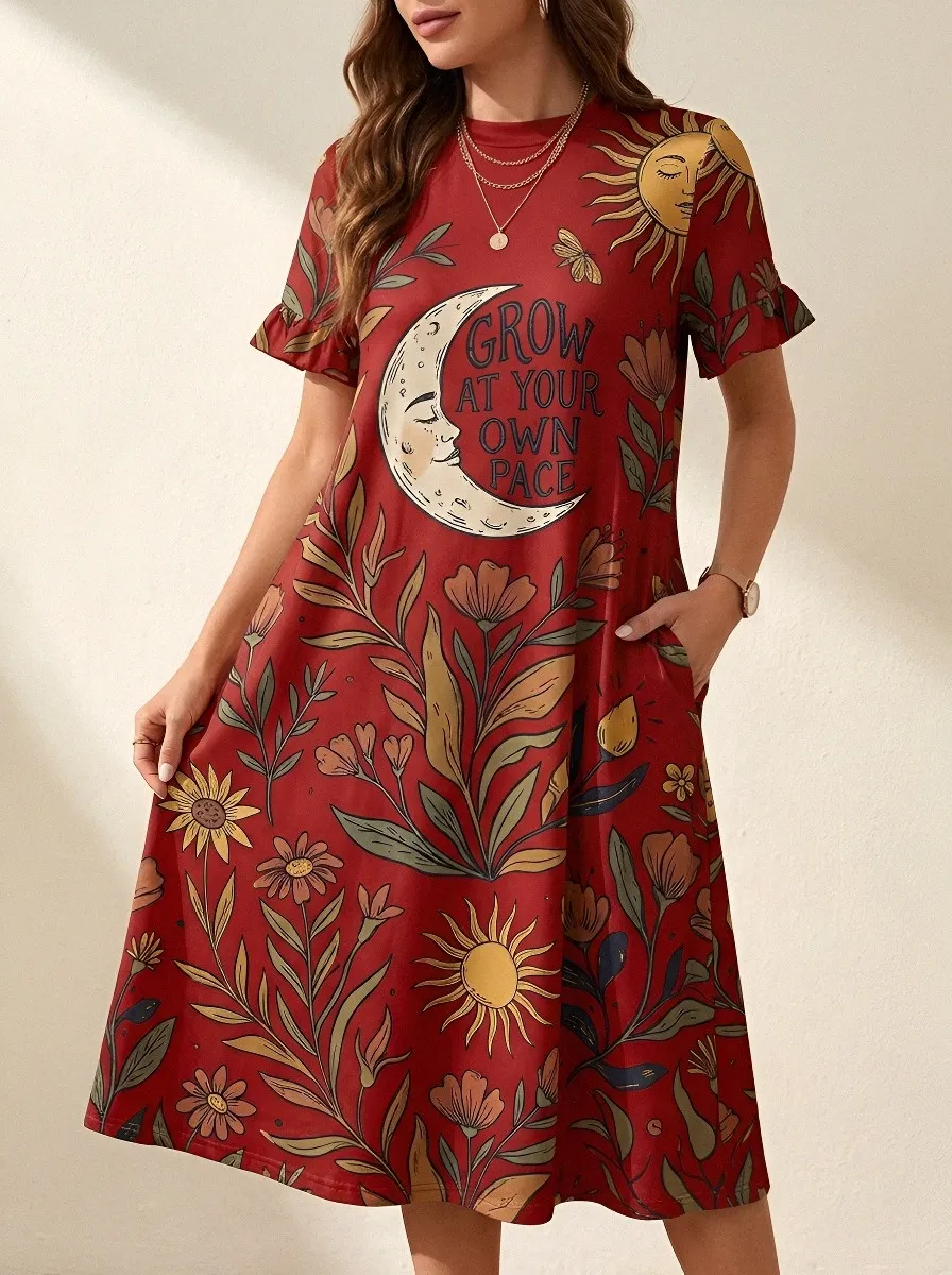 Women's Celestial Floral Grow At Your Own Pace Printed Dress