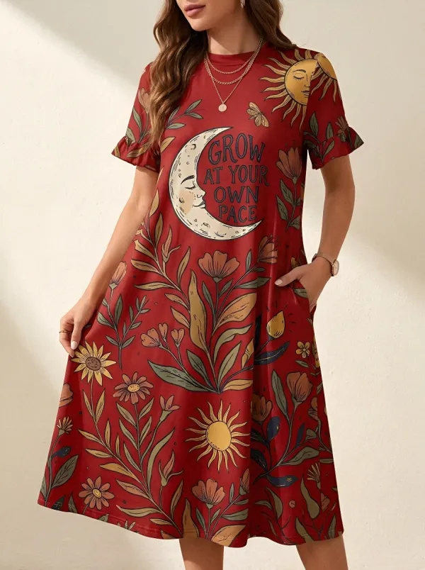 Women's Celestial Floral Grow At Your Own Pace Printed Dress