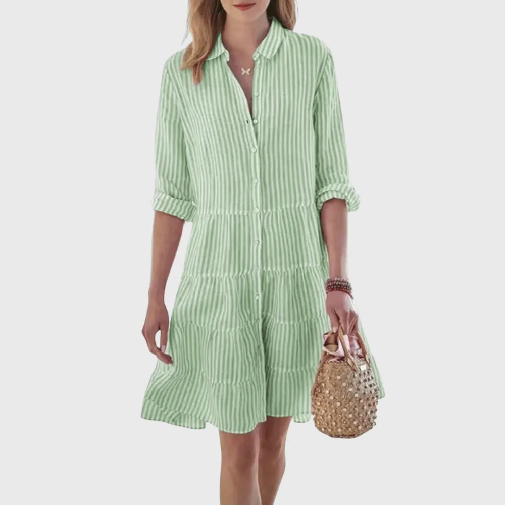 Striped Belted Flowing Casual Dress