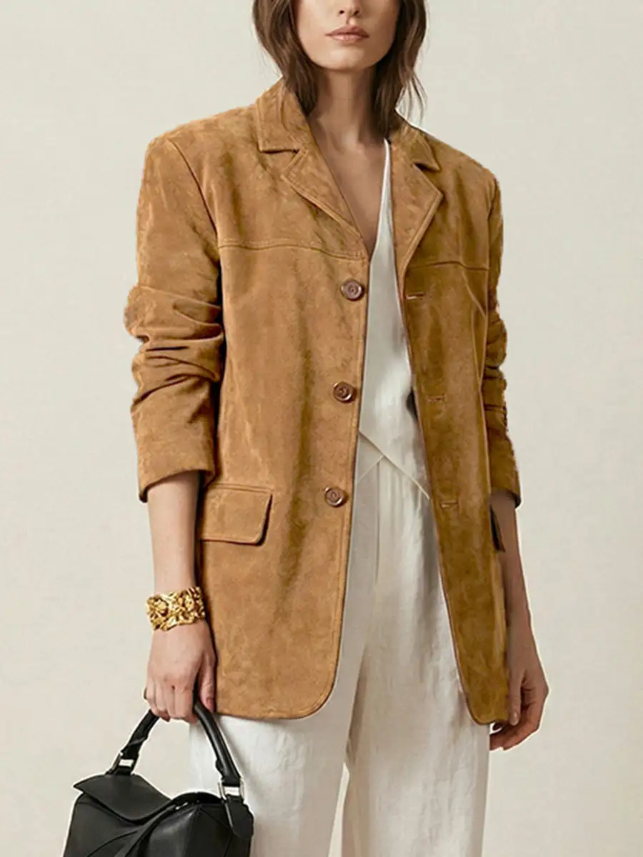 Long Sleeve Relaxed Button Front Solid Color Split Blazer