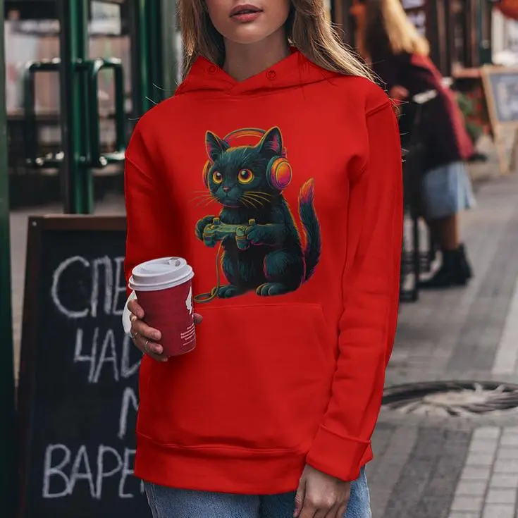 Gamer Cat Video Games Women Hoodie