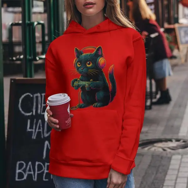 Gamer Cat Video Games Women Hoodie