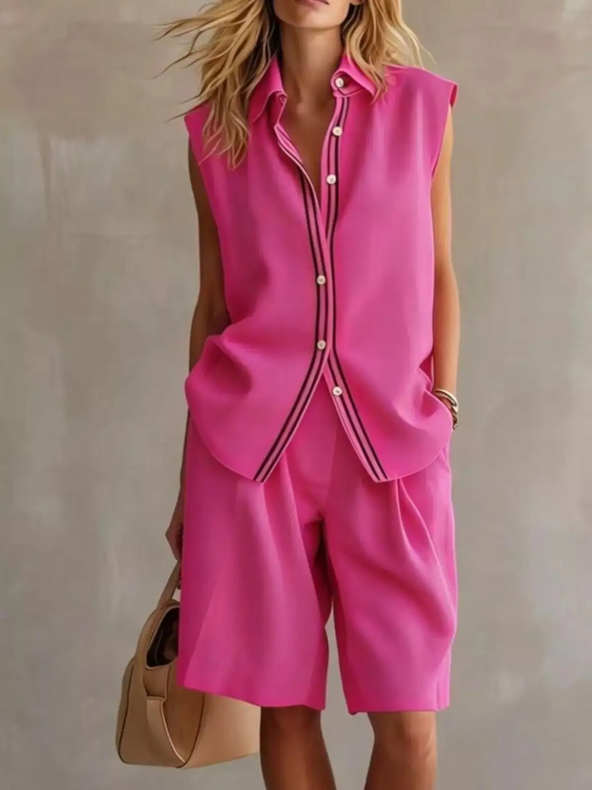 Soft Refined Pocketed Top and Shorts Matching Set