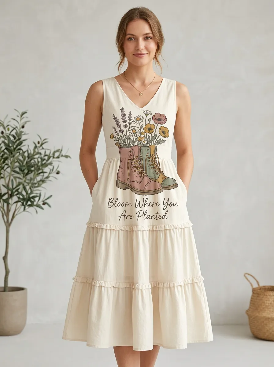 Floral Combat Boots Bloom Where You Are Planted Dress