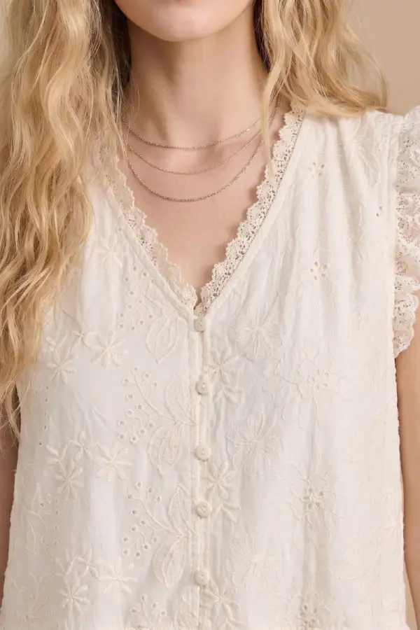 Floral Embroidered Lace Detail Tiered Dress